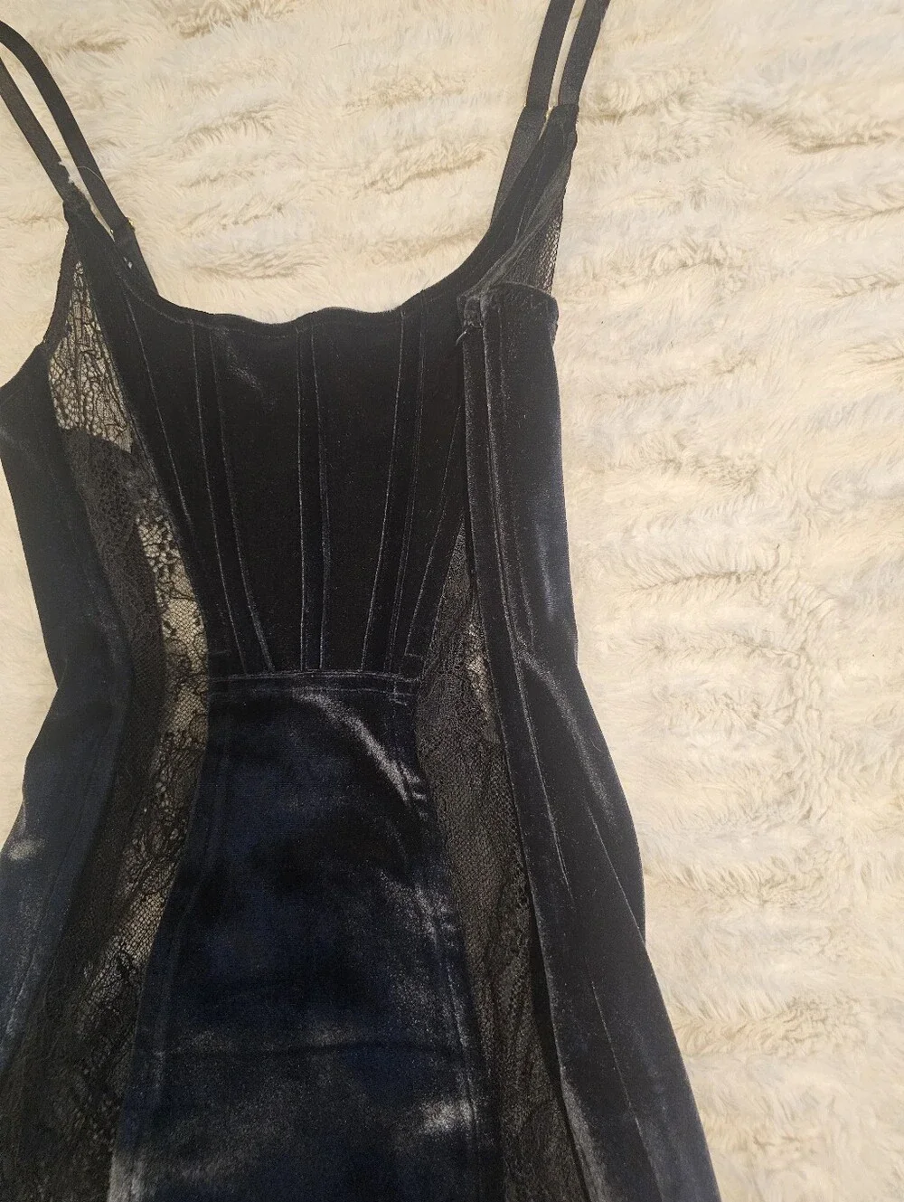 Victoria's Secret Black Velvet Slip With Built In Garter Straps Small